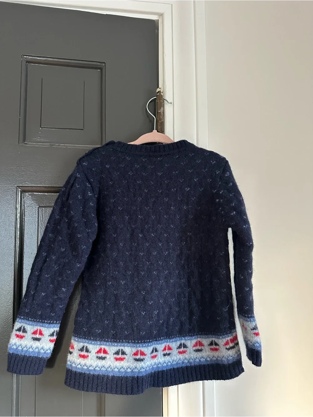 JoJo Maman Bébé Navy Lambswool Sailboat Fair Isle Sweater 3–4Y